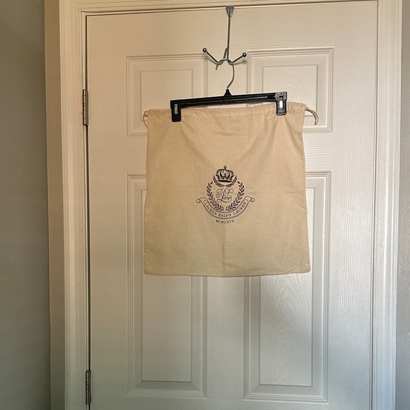 Lauren Ralph Lauren Cream Drawstring Bag with Crest 17”X 17” - Picture 2 of 6